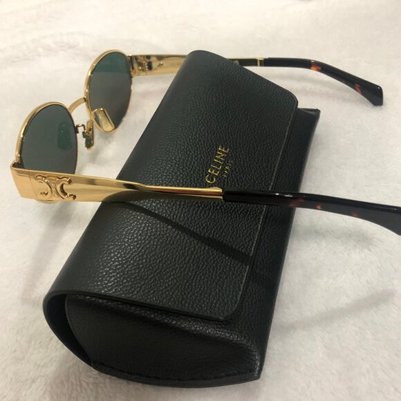 Celine Triomphe Gold Metal Sunglasses with Green Lenses main image 5